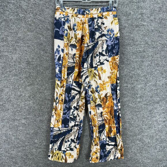 Christian Siriano Pants Women M Medium White Floral High Rise Flat Frotn Linen - Picture 2 of 8